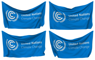 vereinigt Nationen Rahmen Konvention auf Klima ändern, unfccc festgesteckt Flagge von Ecken, isoliert mit anders winken Variationen, 3d Rendern png