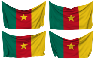 cameroon fästs flagga från hörn, isolerat med annorlunda vinka variationer, 3d tolkning png