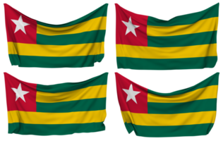 Togo Pinned Flag from Corners, Isolated with Different Waving Variations, 3D Rendering png