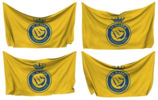 Al Nassr Football Club Pinned Flag from Corners, Isolated with Different Waving Variations, 3D Rendering png