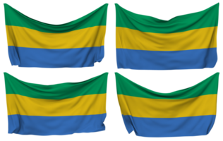Gabon vastgemaakt vlag van hoeken, geïsoleerd met verschillend golvend variaties, 3d renderen png