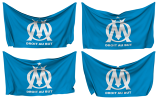 Olympique de Marseille Pinned Flag from Corners, Isolated with Different Waving Variations, 3D Rendering png