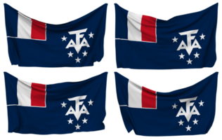 French Southern and Antarctic Lands, TAAF Pinned Flag from Corners, Isolated with Different Waving Variations, 3D Rendering png