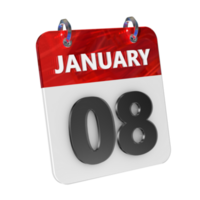 januari 8 datum 3d icoon geïsoleerd, glimmend en glanzend 3d weergave, maand datum dag naam, schema, geschiedenis png