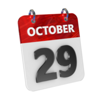 oktober 29 datum 3d icoon geïsoleerd, glimmend en glanzend 3d weergave, maand datum dag naam, schema, geschiedenis png