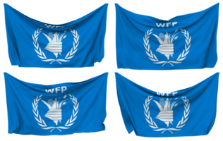 wereld voedsel programma, wfp vastgemaakt vlag van hoeken, geïsoleerd met verschillend golvend variaties, 3d renderen png