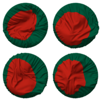 bangladesh flagga i runda form isolerat med fyra annorlunda vinka stil, stöta textur, 3d tolkning png