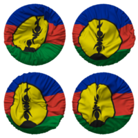 New Caledonia Flag in Round Shape Isolated with Four Different Waving Style, Bump Texture, 3D Rendering png