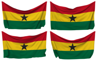 ghana fästs flagga från hörn, isolerat med annorlunda vinka variationer, 3d tolkning png