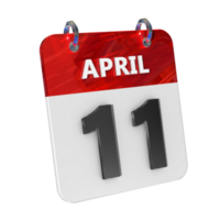 April 11 Date 3D Icon Isolated, Shiny and Glossy 3D Rendering, Month Date Day Name, Schedule, History png