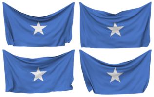 Somalia festgesteckt Flagge von Ecken, isoliert mit anders winken Variationen, 3d Rendern png