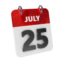 July 25 Date 3D Icon Isolated, Shiny and Glossy 3D Rendering, Month Date Day Name, Schedule, History png