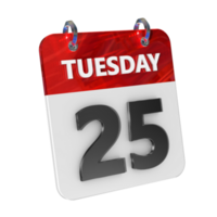 Tuesday 25 Date 3D Icon Isolated, Shiny and Glossy 3D Rendering, Month Date Day Name, Schedule, History png