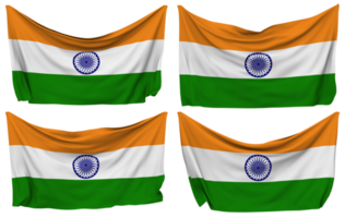 India Pinned Flag from Corners, Isolated with Different Waving Variations, 3D Rendering png