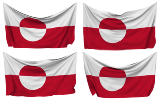 Greenland Pinned Flag from Corners, Isolated with Different Waving Variations, 3D Rendering png