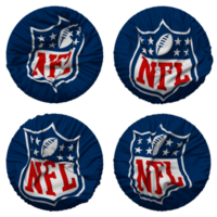 nationell fotboll liga, nfl flagga i runda form isolerat med fyra annorlunda vinka stil, stöta textur, 3d tolkning png