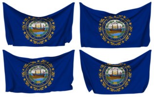 Estado do Novo Hampshire fixado bandeira a partir de cantos, isolado com diferente acenando variações, 3d Renderização png