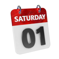 Saturday 1 Date 3D Icon Isolated, Shiny and Glossy 3D Rendering, Month Date Day Name, Schedule, History png