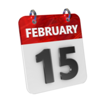 February 15 Date 3D Icon Isolated, Shiny and Glossy 3D Rendering, Month Date Day Name, Schedule, History png