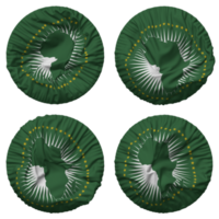 African Union Flag in Round Shape Isolated with Four Different Waving Style, Bump Texture, 3D Rendering png