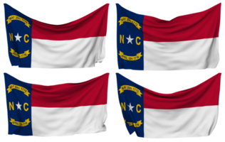 staat van noorden carolina vastgemaakt vlag van hoeken, geïsoleerd met verschillend golvend variaties, 3d renderen png