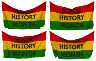 Black History Month Pinned Flag from Corners, Isolated with Different Waving Variations, 3D Rendering png