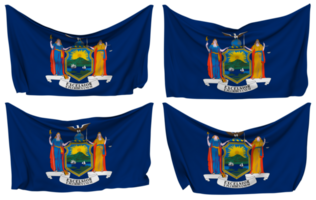 stat av ny york fästs flagga från hörn, isolerat med annorlunda vinka variationer, 3d tolkning png