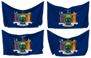 Zustand von Neu York festgesteckt Flagge von Ecken, isoliert mit anders winken Variationen, 3d Rendern png