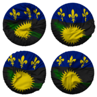 guadeloupe drapeau dans rond forme isolé avec quatre différent agitant style, bosse texture, 3d le rendu png