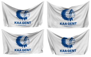 Koninklijke Atletiek Associatie Gent, KAA Gent Pinned Flag from Corners, Isolated with Different Waving Variations, 3D Rendering png