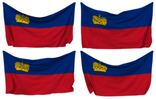 Liechtenstein clavado bandera desde esquinas, aislado con diferente ondulación variaciones, 3d representación png