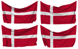 Denmark Pinned Flag from Corners, Isolated with Different Waving Variations, 3D Rendering png