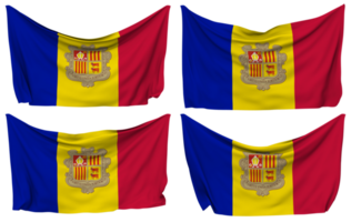 Andorra Pined Flag from Corners, Isolated with Different Waving Variations, 3D Rendering png