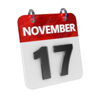 novembre 17 Date 3d icône isolé, brillant et brillant 3d le rendu, mois Date journée nom, calendrier, histoire png