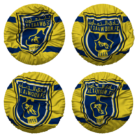 Al Taawoun Football Club Flag in Round Shape Isolated with Four Different Waving Style, Bump Texture, 3D Rendering png