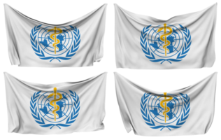 World Health Organization, WHO Pinned Flag from Corners, Isolated with Different Waving Variations, 3D Rendering png