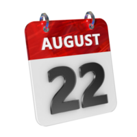 August 22 Date 3D Icon Isolated, Shiny and Glossy 3D Rendering, Month Date Day Name, Schedule, History png