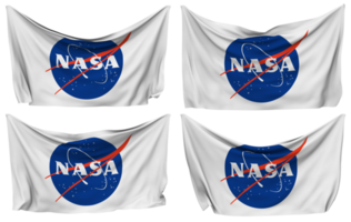 National Aeronautics and Space Administration, NASA Pinned Flag from Corners, Isolated with Different Waving Variations, 3D Rendering png