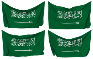 ksa, reino do saudita arábia fixado bandeira a partir de cantos, isolado com diferente acenando variações, 3d Renderização png