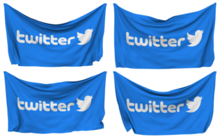 twitter vastgemaakt vlag van hoeken, geïsoleerd met verschillend golvend variaties, 3d renderen png