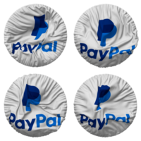 PayPal innehav inc flagga i runda form isolerat med fyra annorlunda vinka stil, stöta textur, 3d tolkning png