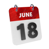 June 18 Date 3D Icon Isolated, Shiny and Glossy 3D Rendering, Month Date Day Name, Schedule, History png