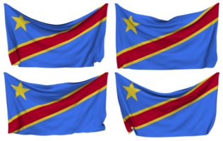 DR Congo Pinned Flag from Corners, Isolated with Different Waving Variations, 3D Rendering png