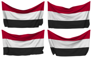 Yemen clavado bandera desde esquinas, aislado con diferente ondulación variaciones, 3d representación png