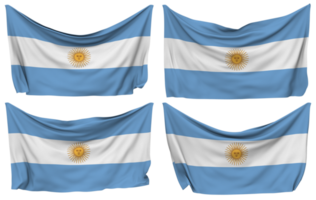 Argentina Pined Flag from Corners, Isolated with Different Waving Variations, 3D Rendering png