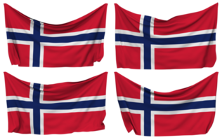 Norway Pinned Flag from Corners, Isolated with Different Waving Variations, 3D Rendering png