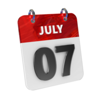 juli 7 datum 3d ikon isolerat, skinande och glansig 3d tolkning, månad datum dag namn, schema, historia png