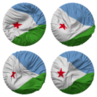 djibouti flagga i runda form isolerat med fyra annorlunda vinka stil, stöta textur, 3d tolkning png