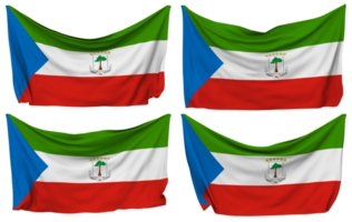 Equatorial Guinea Pinned Flag from Corners, Isolated with Different Waving Variations, 3D Rendering png