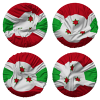 Burundi Flagge im runden gestalten isoliert mit vier anders winken Stil, stoßen Textur, 3d Rendern png